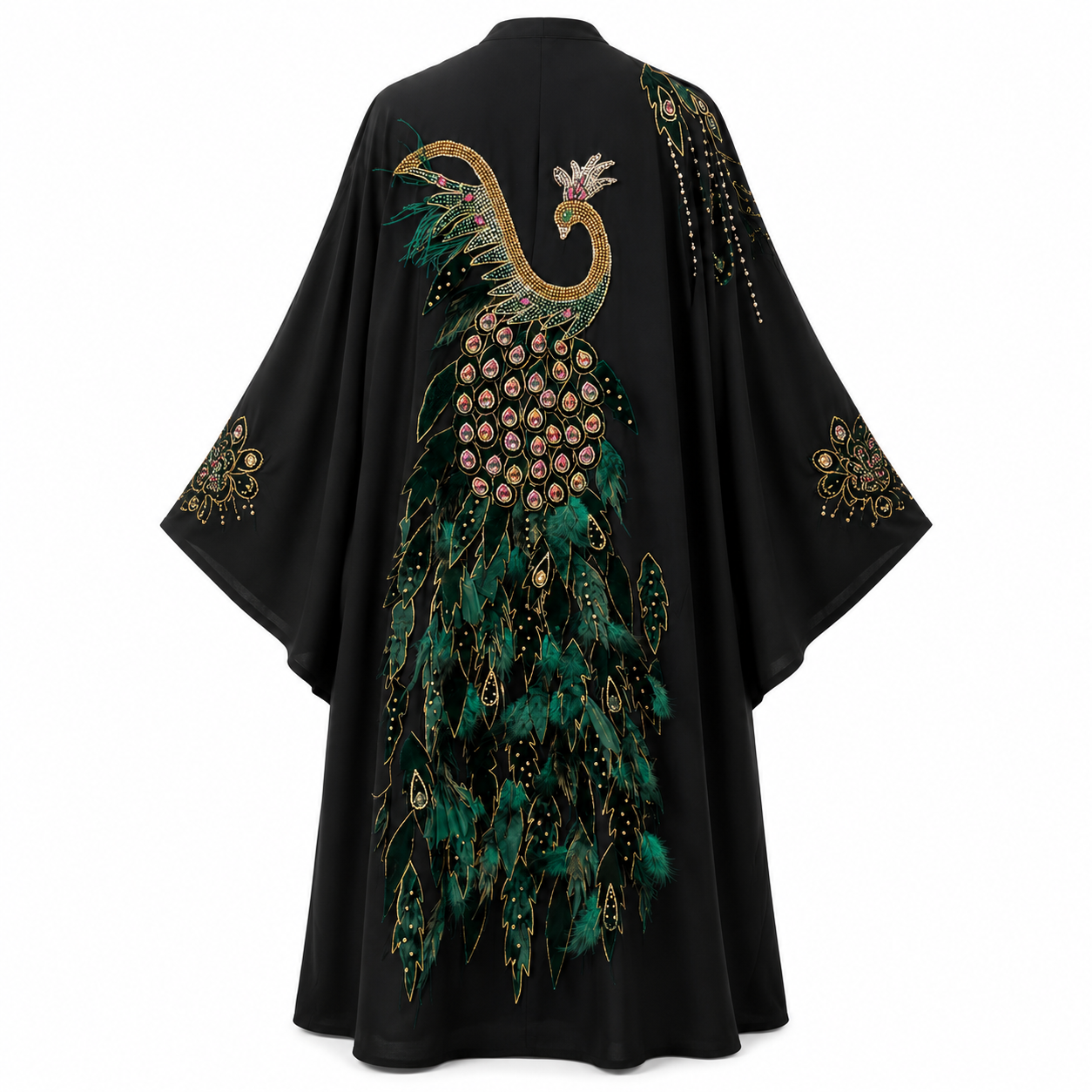 مانتو زنانه عبایی فری سایز طرح طاووس